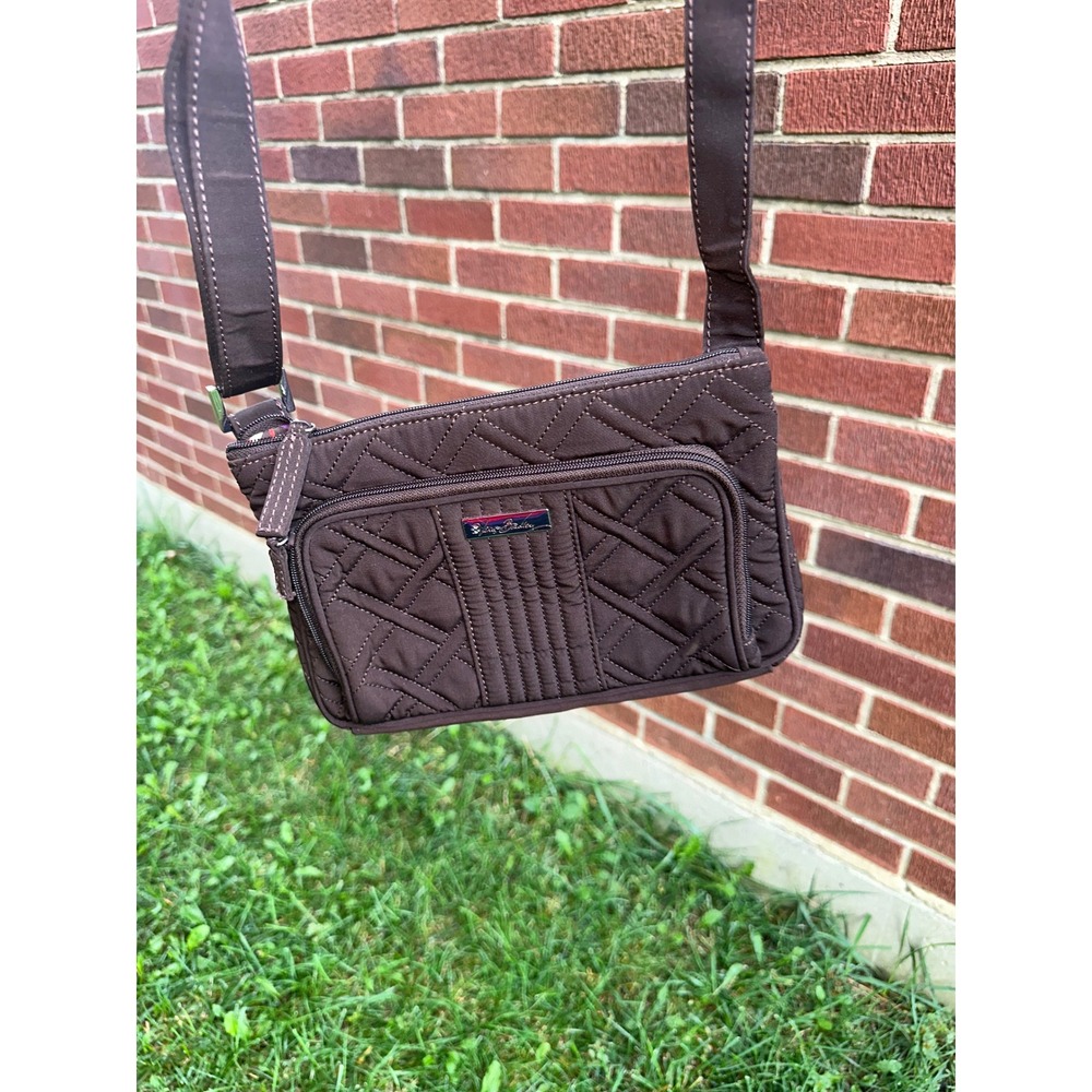 Vera Bradley Espresso Brown Quilted Microfiber Crossbody Bag Built-in Wallet